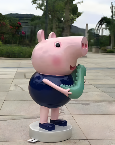 公园摆件玻璃钢卡通动物摆件小猪乔治雕塑