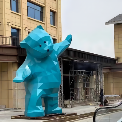 城市广场动物景观装饰摆件大型不锈钢块面动物熊雕塑