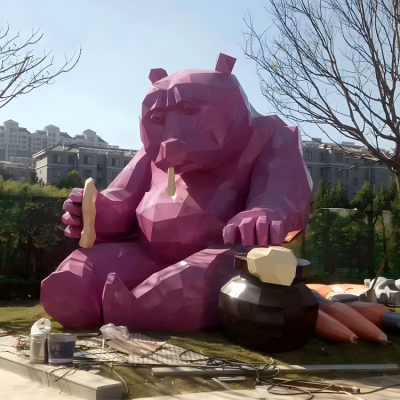 大型景观动物景观装饰摆件玻璃钢几何块面动物熊雕塑