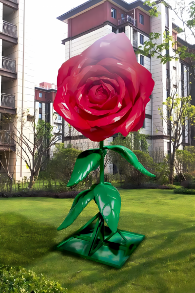 不锈钢仿真玫瑰花雕塑摆件
