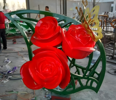 不锈钢玫瑰花花朵雕塑