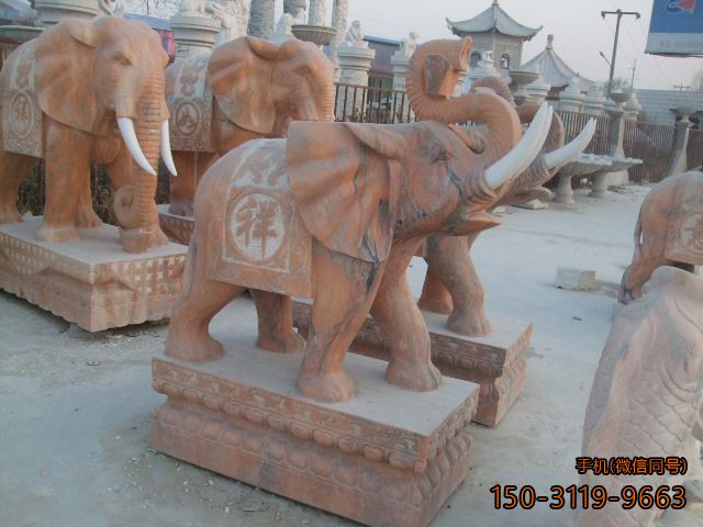 晚霞红动物大象雕塑
