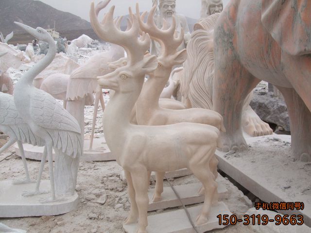 晚霞红鹿石雕雕塑