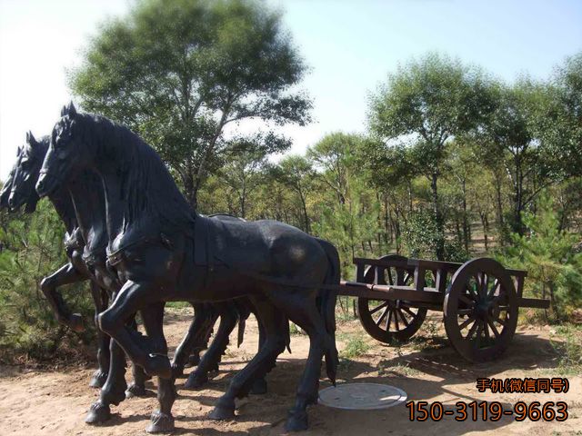 铜雕动物景观雕塑-马车